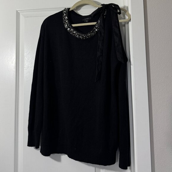 Halogen Women's Black Cold Shoulder Rhinestone Viscose Cashmere Blend Sweater M - Picture 1 of 13